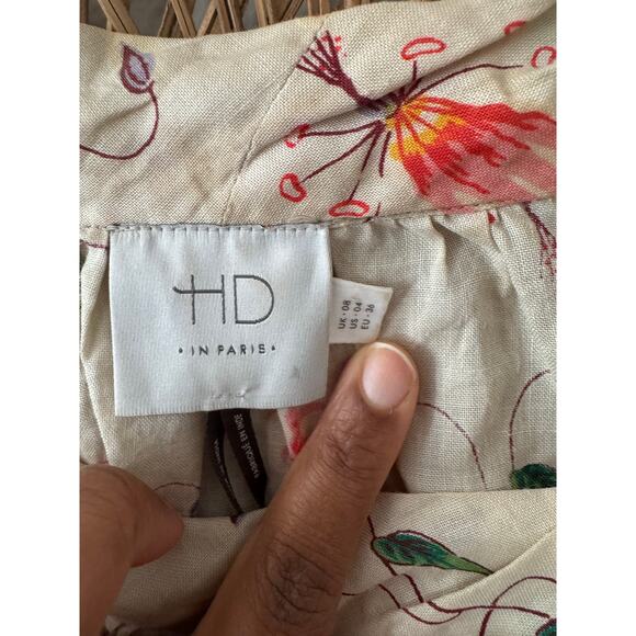 Anthropologie HD in Paris “Linen” Flowy Floral Top Bubble Sleeve Artsy Lagenlook - Picture 8 of 10